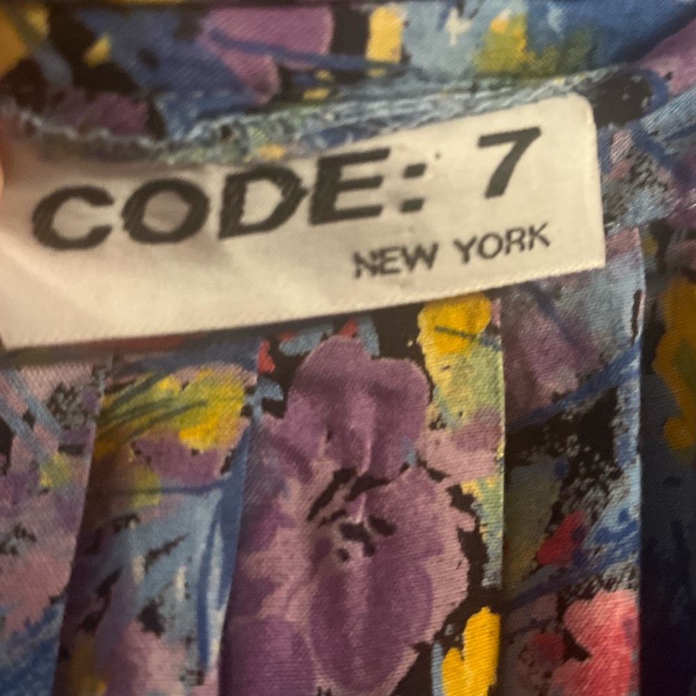 Vintage CODE 7 Floral Abstract Pleated MIDI Skirt•27”Waist•Pockets - Picture 3 of 8